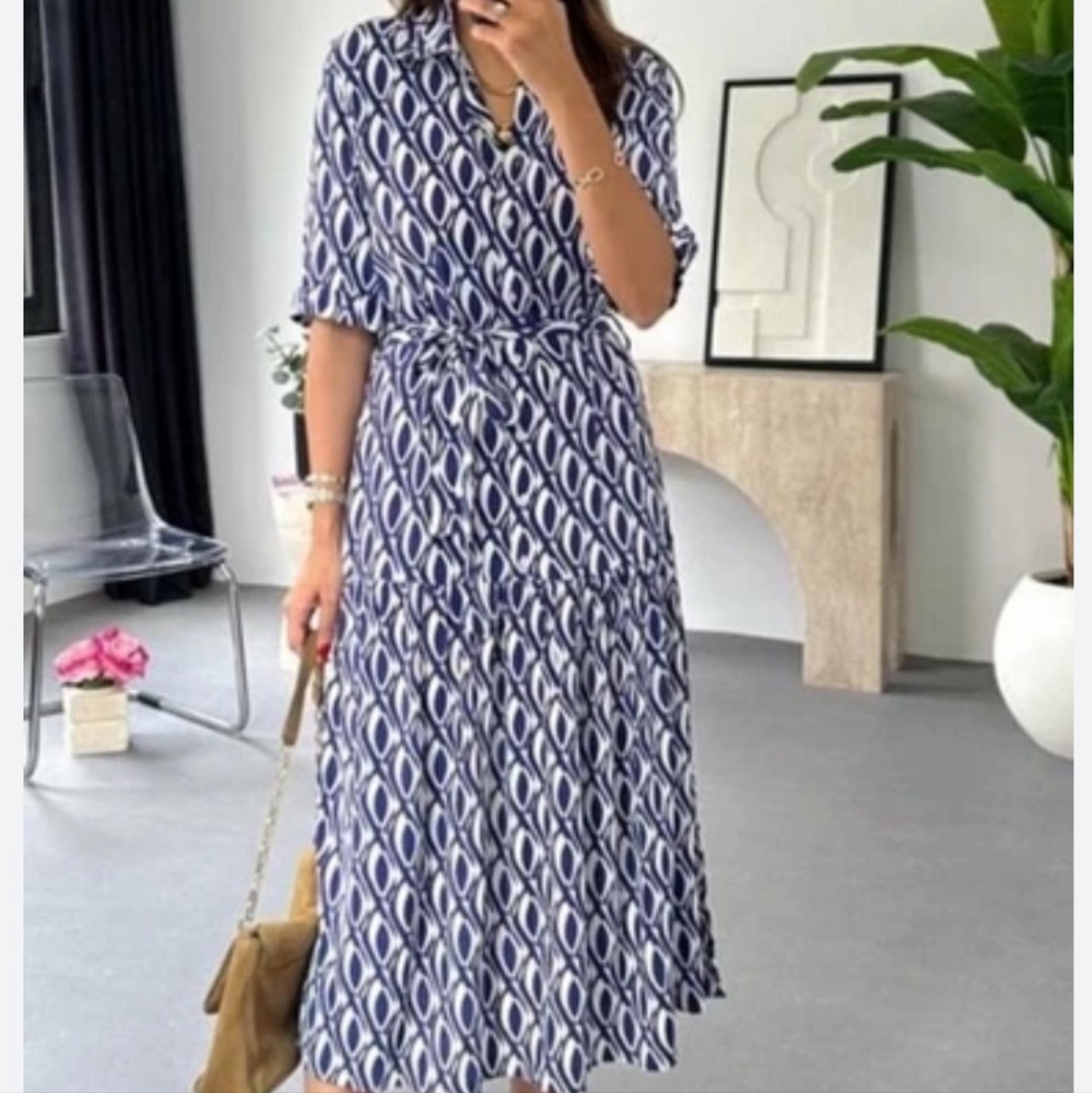 Zara Navy and White Geometric Maxi Dress. #337
